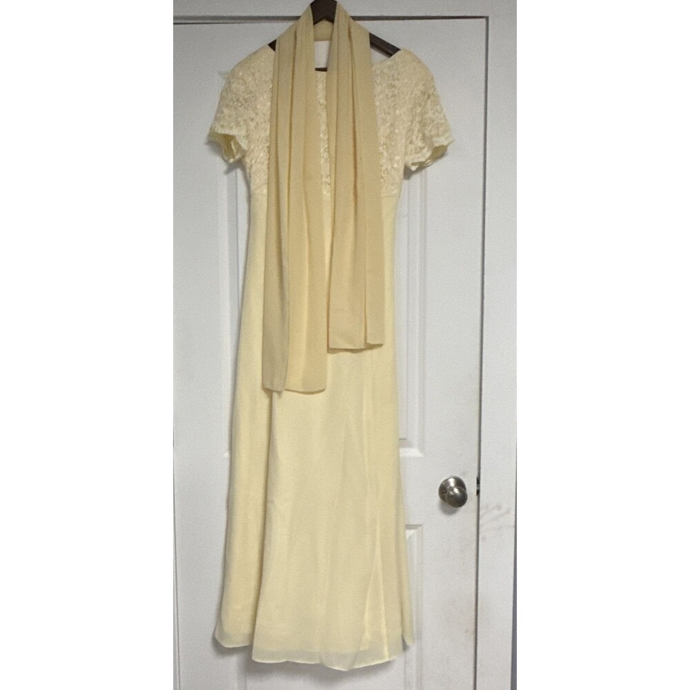 Vintage 70s Lanz of Salzburg Yellow Floral Lace Maxi Dress Formal Gown Sz 8